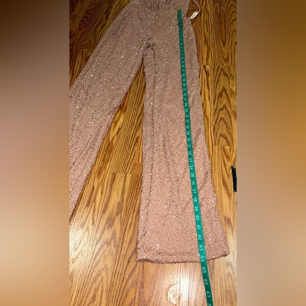 Oh Polly Embellished Plunge Neck Backless Halter Jumpsuit Beige Beaded Sequins 2 - Picture 11 of 15